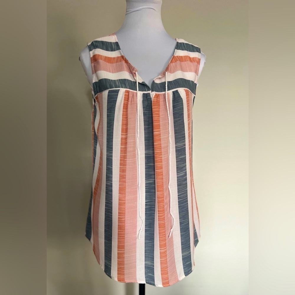 Simone Multi Stripe Sleeveless Summer Top Misty Rose/Denim
